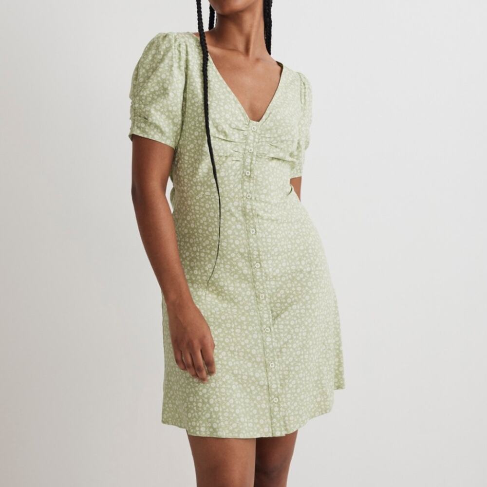 Madewell Green Floral Button-Down Mini‎ Dress
